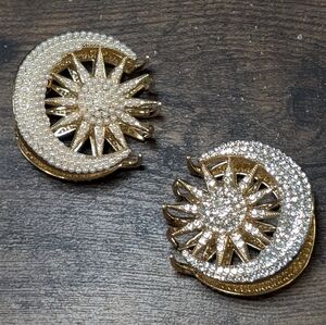 Gold Sun & Moon Sunburst Pearl Rhinestone Metal Claw Hair Clips